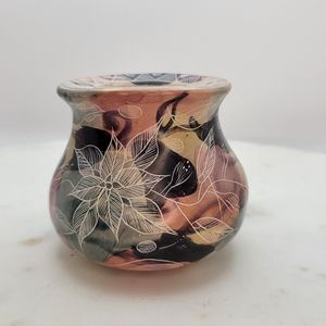 Hand Carved Etched Floral Pattern Stone Small Vase